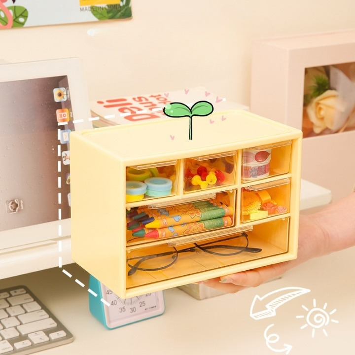 6-grid Mini Desktop Drawer Storage Box