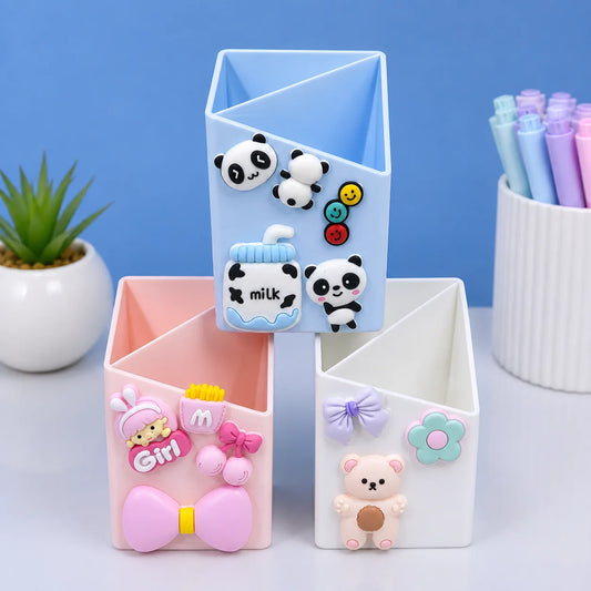 Desktop Plastic Pen Holder With Silicon Brooches