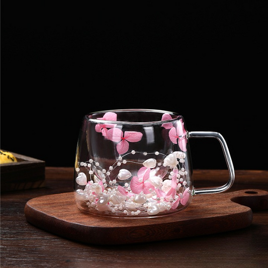 Dried Flowers Filled Double Glass Cup