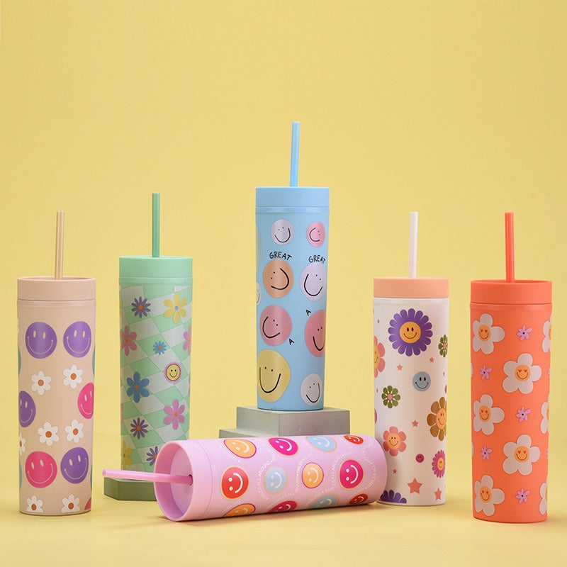 New Printed Plastic Cup with Straw