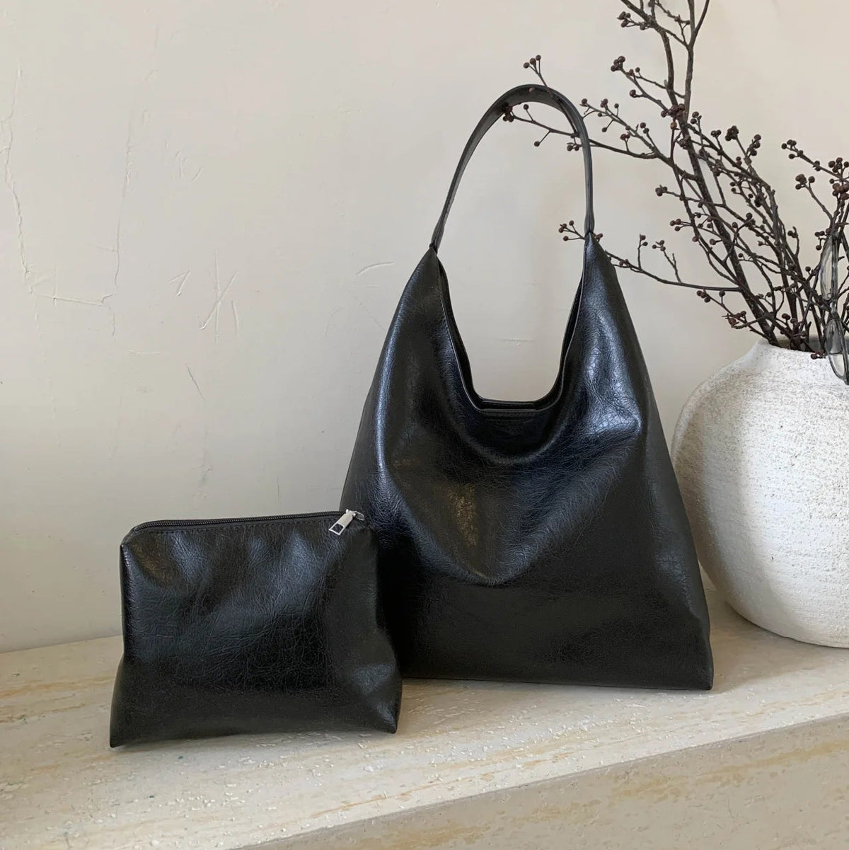 PU Leather Retro Shoulder Bag with Pouch