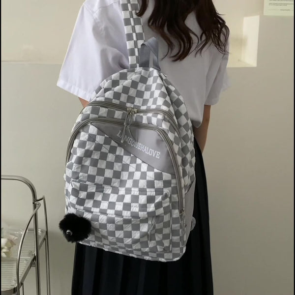 Korean Style Plaid Backpack Bags