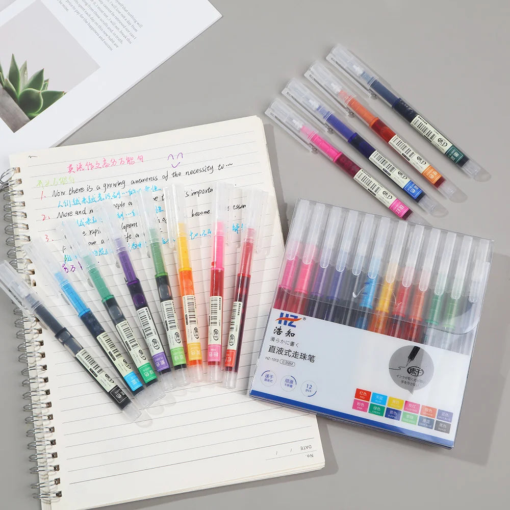 12-Color Fine Tip Liquid Ink Gel Pen Set
