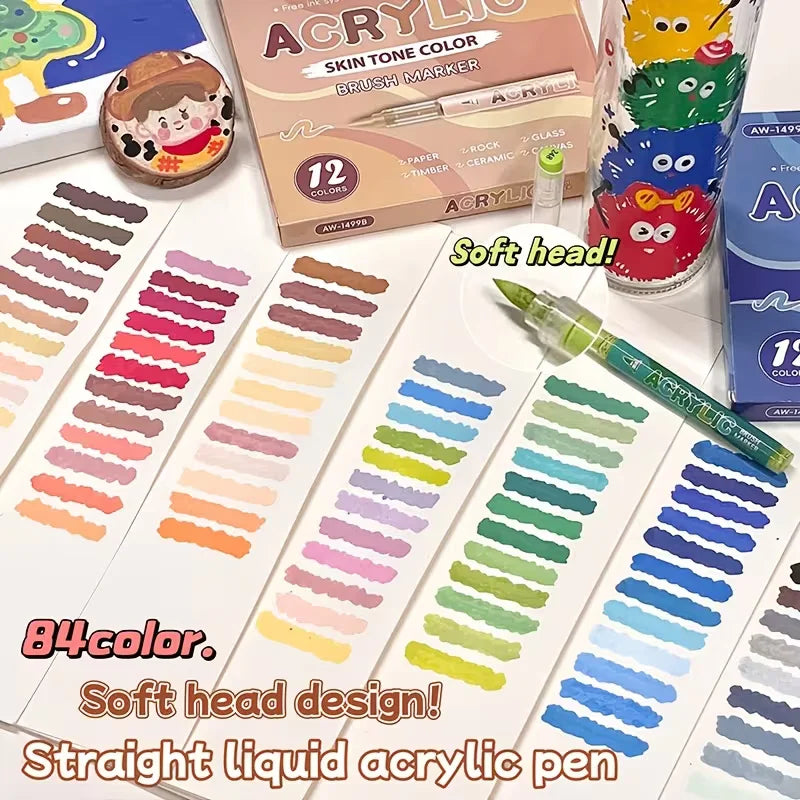 12-Color Liquid Acrylic Brush Marker Set