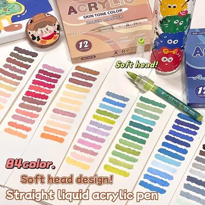 12-Color Liquid Acrylic Brush Marker Set
