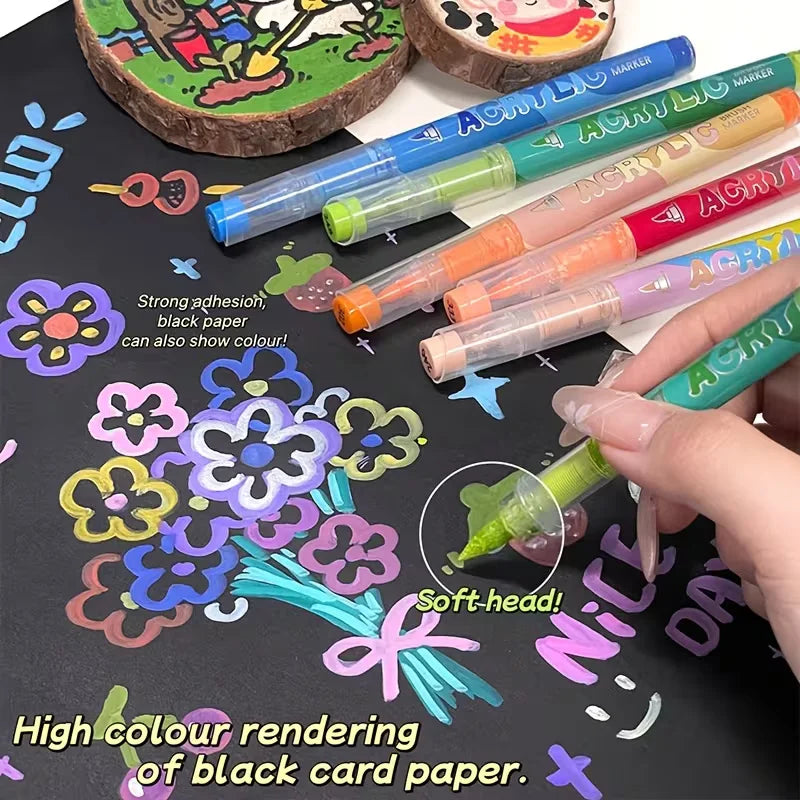 12-Color Liquid Acrylic Brush Marker Set