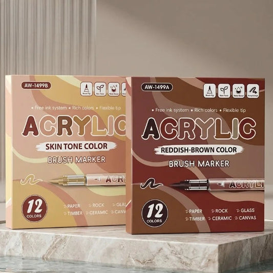 12-Color Liquid Acrylic Brush Marker Set