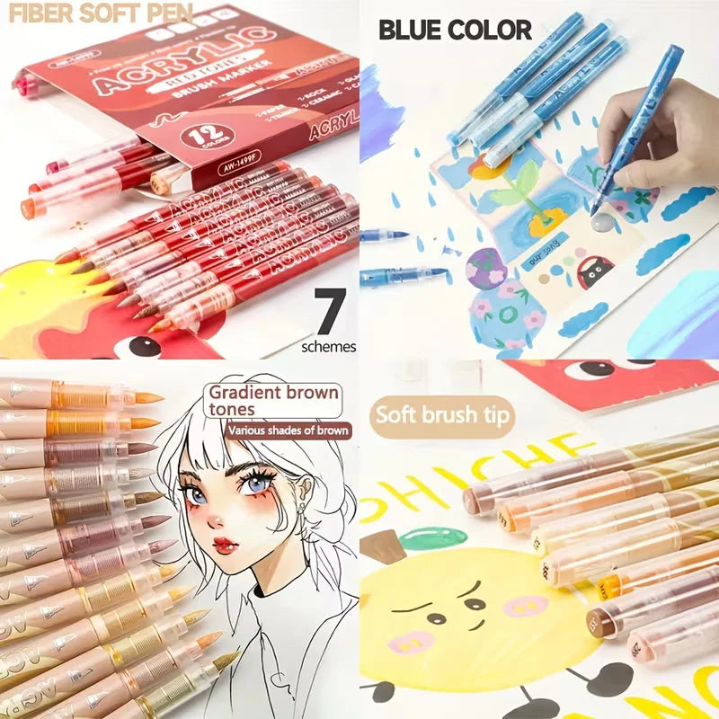 12-Color Liquid Acrylic Brush Marker Set