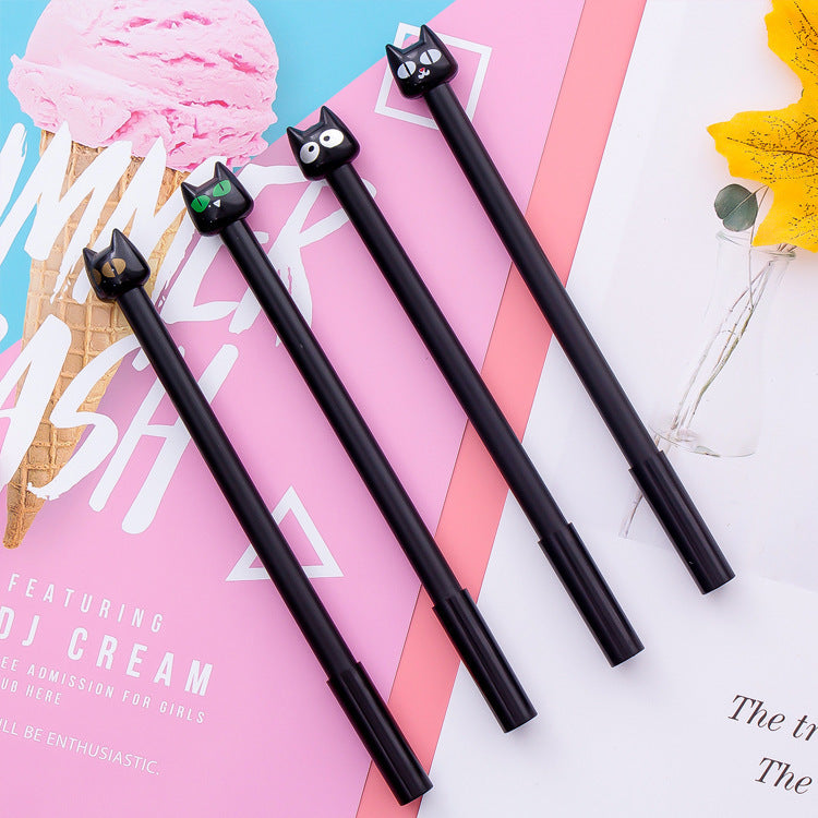 Korean Little Black Cat Head Gel Pen - Set of Four