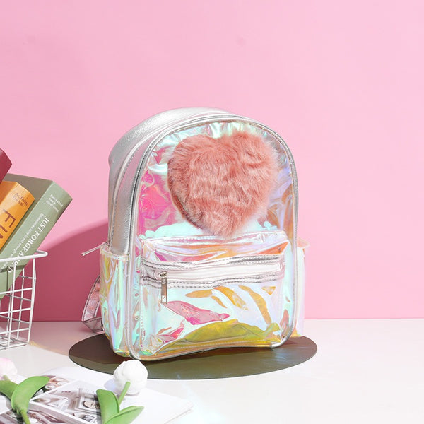 Cute PVC Heart Girls Backpack School Bag