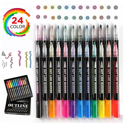 24Double Line Outliner Metallic Markers