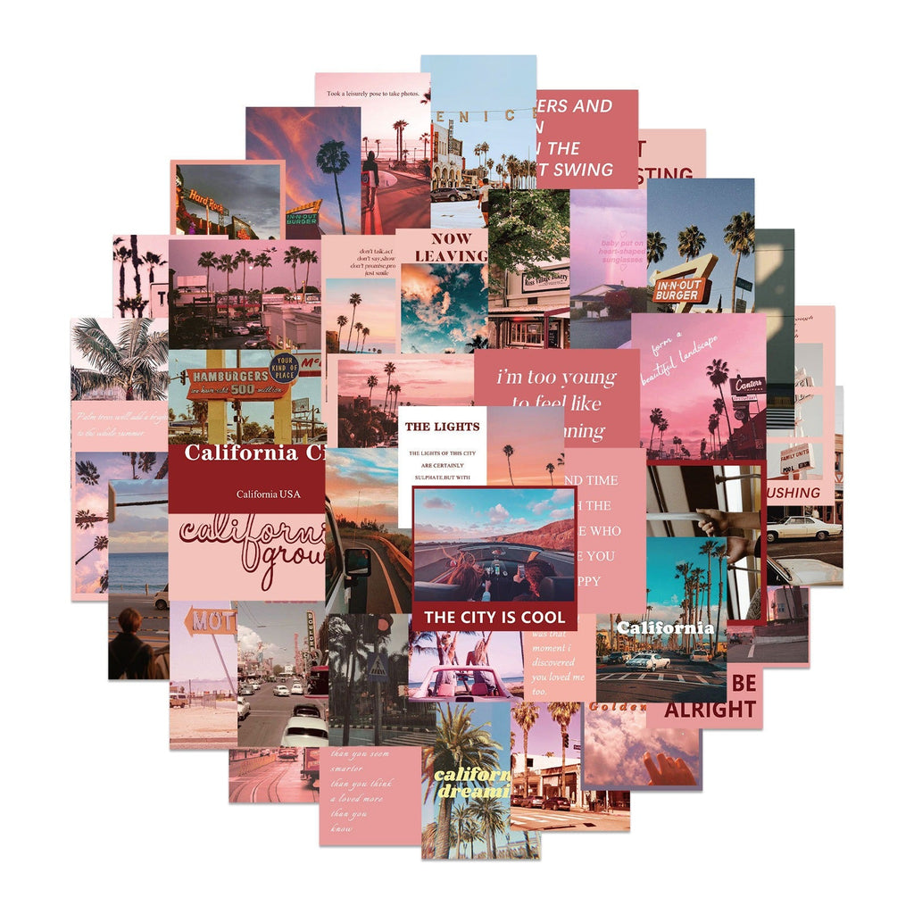Pink California Street Scenery Stickers Pack - Set of 50