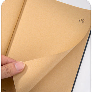 Brown paper sheet held by a hand on a white background