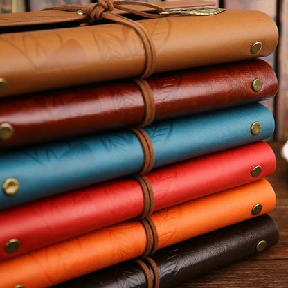 Retro Leaf Embossed Leather Cover Journal With Pages - Orange