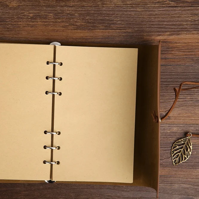 Retro Leaf Embossed Leather Cover Journal With Pages - Orange