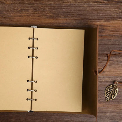 Retro Leaf Embossed Leather Cover Journal With Pages - Orange