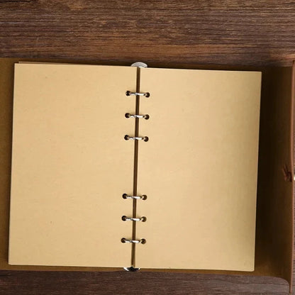 Retro Leaf Embossed Leather Cover Journal With Kraft Pages