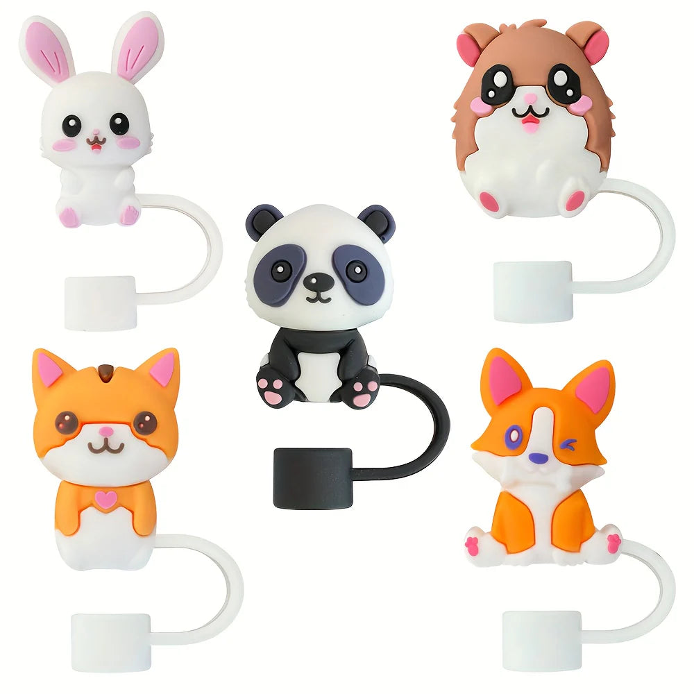 Set of five cartoon animal character phone holders on a white background