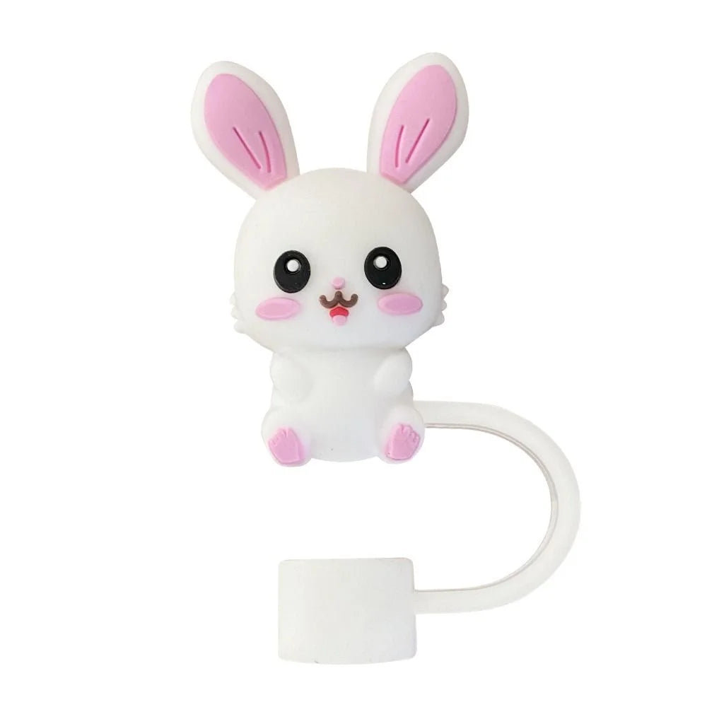 White cartoon rabbit character with pink accents on a white background
