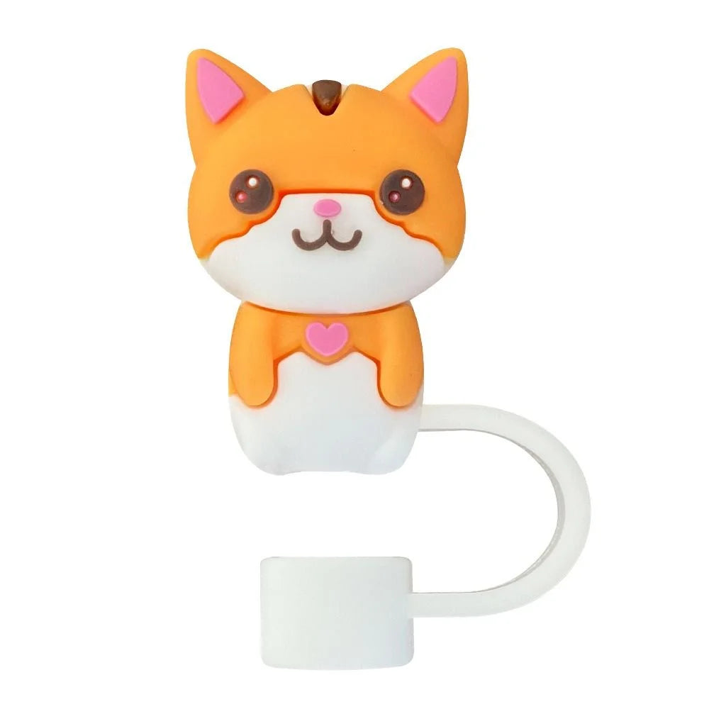 Cute fox-shaped cable protector with a white cable on a white background