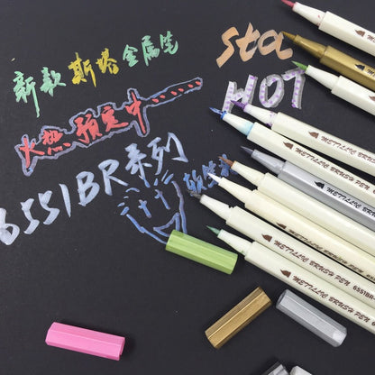 Metallic Brush Marker Color Pen Set of 12
