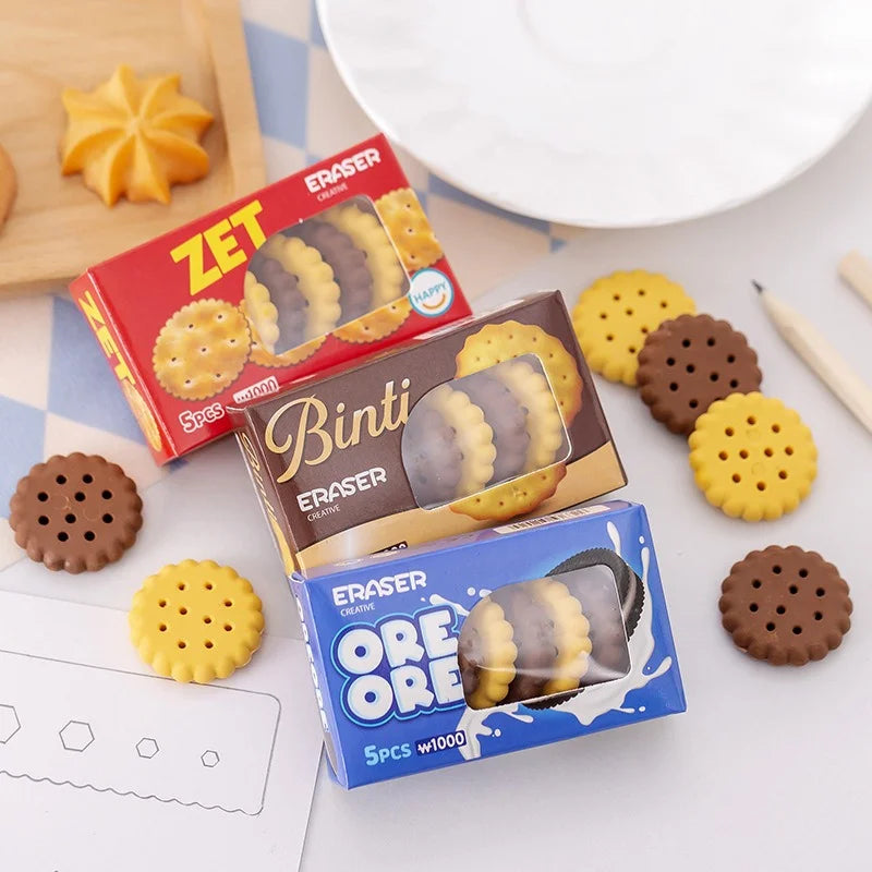 Set of Five Creative Biscuit-Shaped Erasers