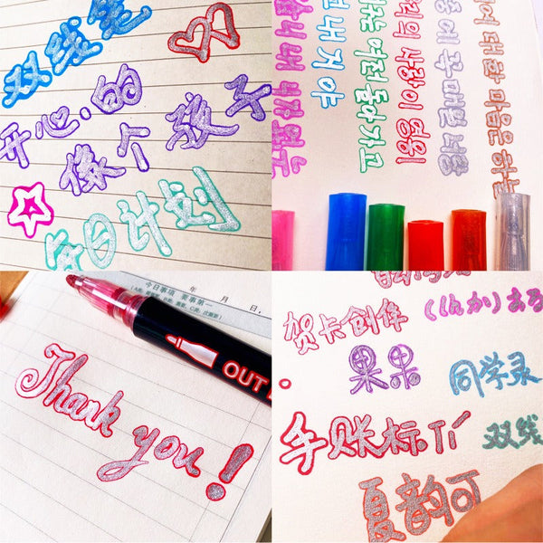 Double Line Glitter Outliner Pen Marker Set