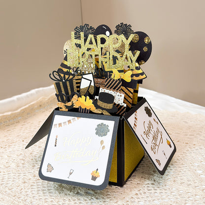 Black n Gold 3D Birthday Greeting Card