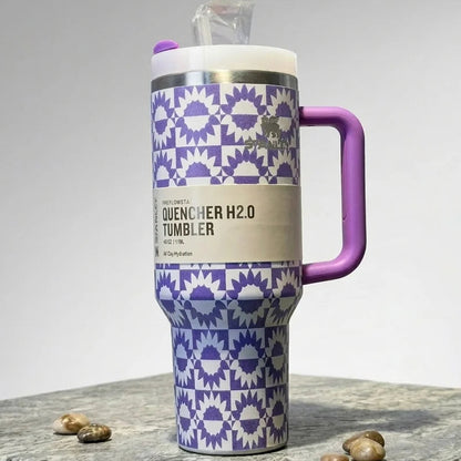 40oz Quencher H2.0 Stainless Steel Tumbler - Geometric Purple & White