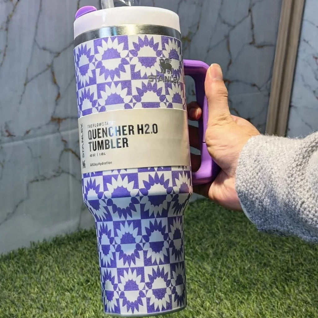 40oz Quencher H2.0 Stainless Steel Tumbler - Geometric Purple & White