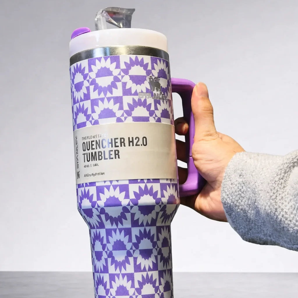 40oz Quencher H2.0 Stainless Steel Tumbler - Geometric Purple & White
