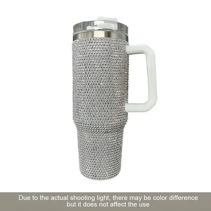 40oz Shiny Rhinestone Insulated Stainless Steel Tumbler with Straw