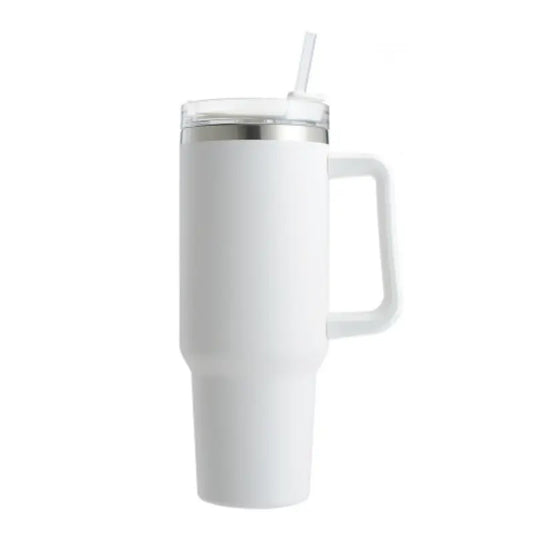 40oz Insulated Stainless Steel Tumbler with Straw - White