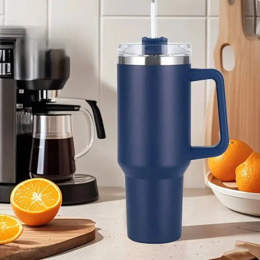 40oz Insulated Stainless Steel Tumbler with Straw - Navy Blue