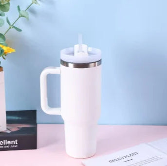 40oz Insulated Stainless Steel Tumbler with Straw - White