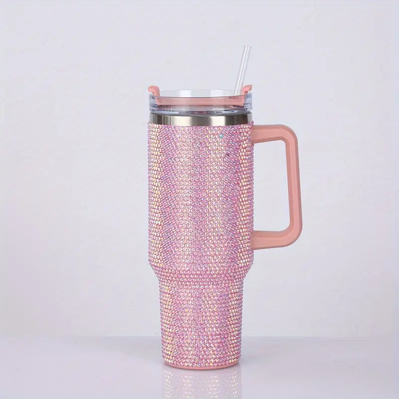 40oz Shiny Rhinestone Insulated Stainless Steel Tumbler with Straw