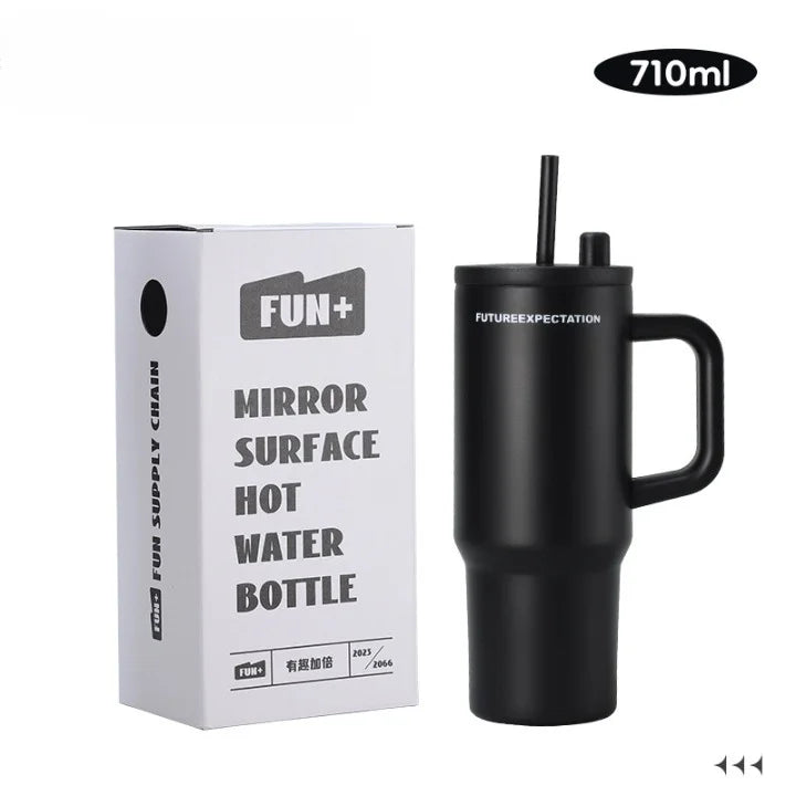 710ml Stainless Steel Insulated Travel Tumbler with Handle Straw Lid