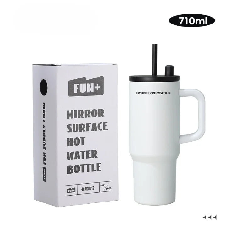 710ml Stainless Steel Insulated Travel Tumbler with Handle Straw Lid