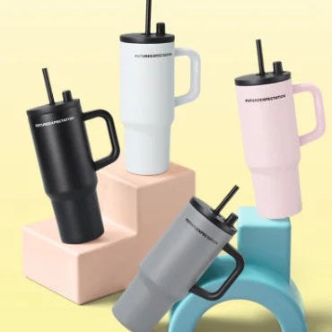 710ml Stainless Steel Insulated Travel Tumbler with Handle Straw Lid