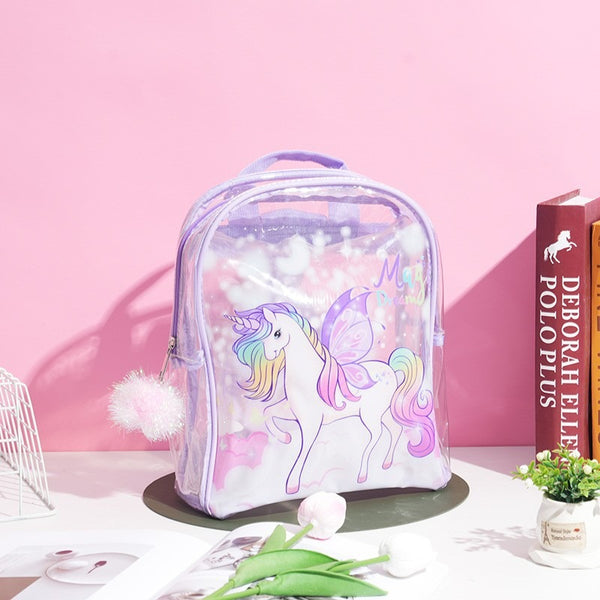 Unicorn Transparent Girls Backpack School Bag