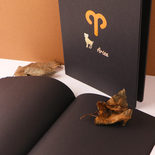 Black Page Star Sign Astrology Notebook With Free White Gel Pen