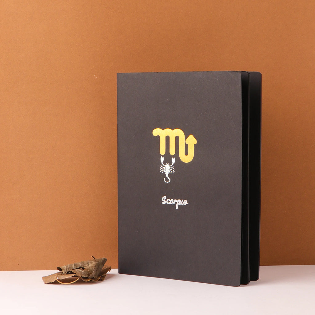 Black Page Star Sign Astrology Notebook With Free White Gel Pen