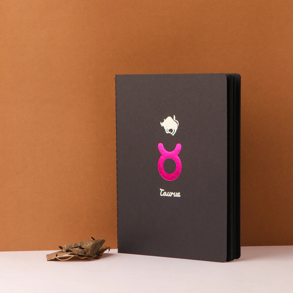 Black Page Star Sign Astrology Notebook With Free White Gel Pen