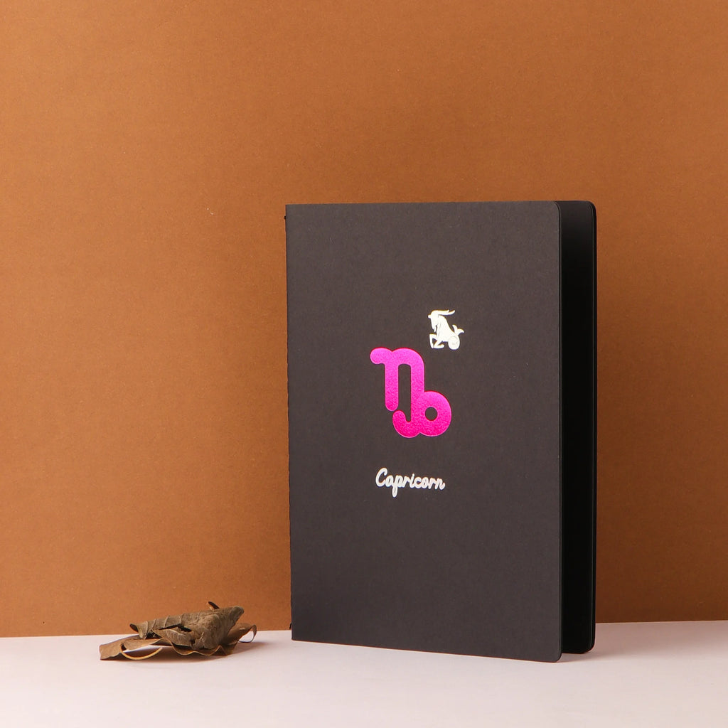 Black Page Star Sign Astrology Notebook With Free White Gel Pen