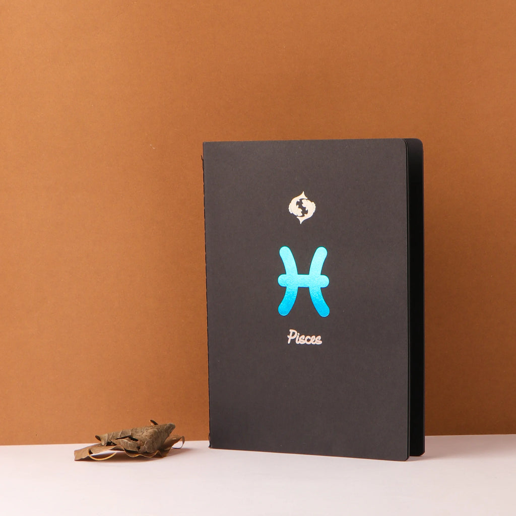 Black Page Star Sign Astrology Notebook With Free White Gel Pen