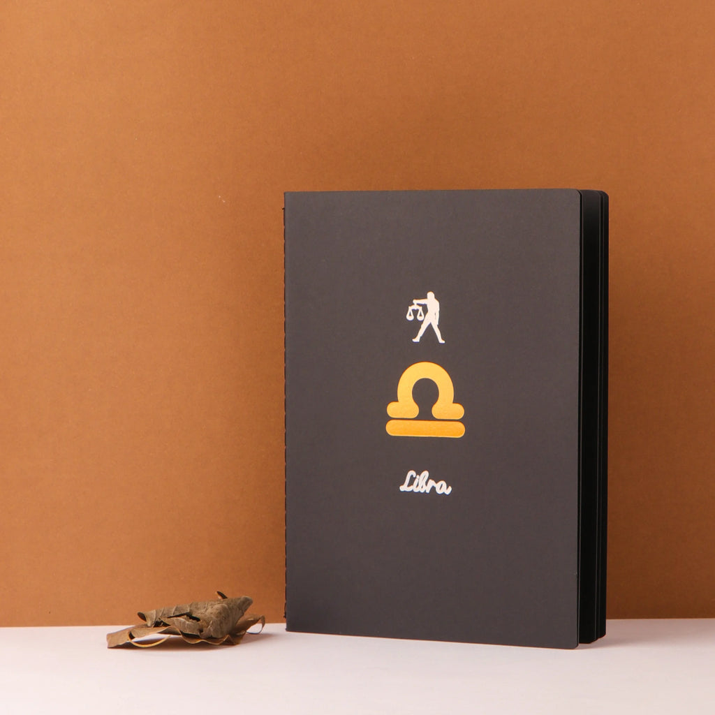 Black Page Star Sign Astrology Notebook With Free White Gel Pen