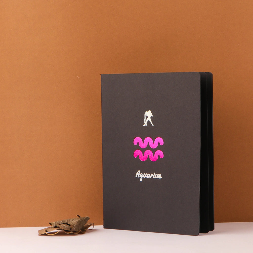 Black Page Star Sign Astrology Notebook With Free White Gel Pen