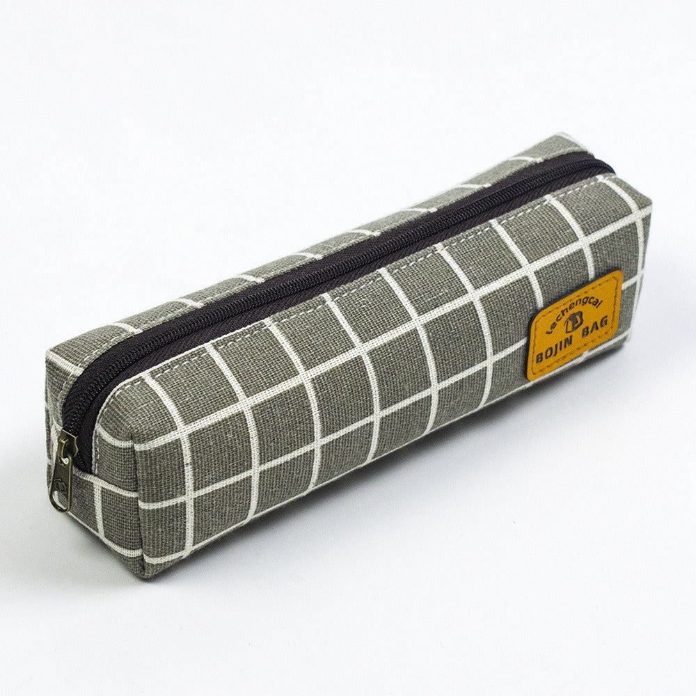 Simple Checked Canvas Pencil Case and Pouch