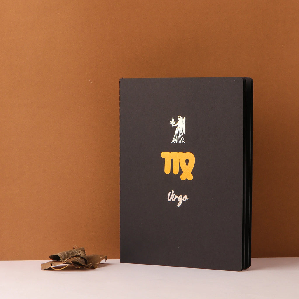 Black Page Star Sign Astrology Notebook With Free White Gel Pen