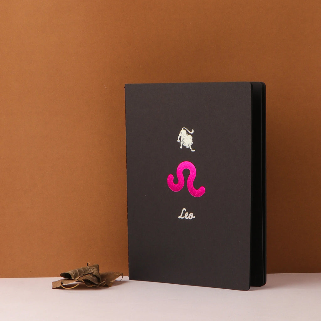 Black Page Star Sign Astrology Notebook With Free White Gel Pen